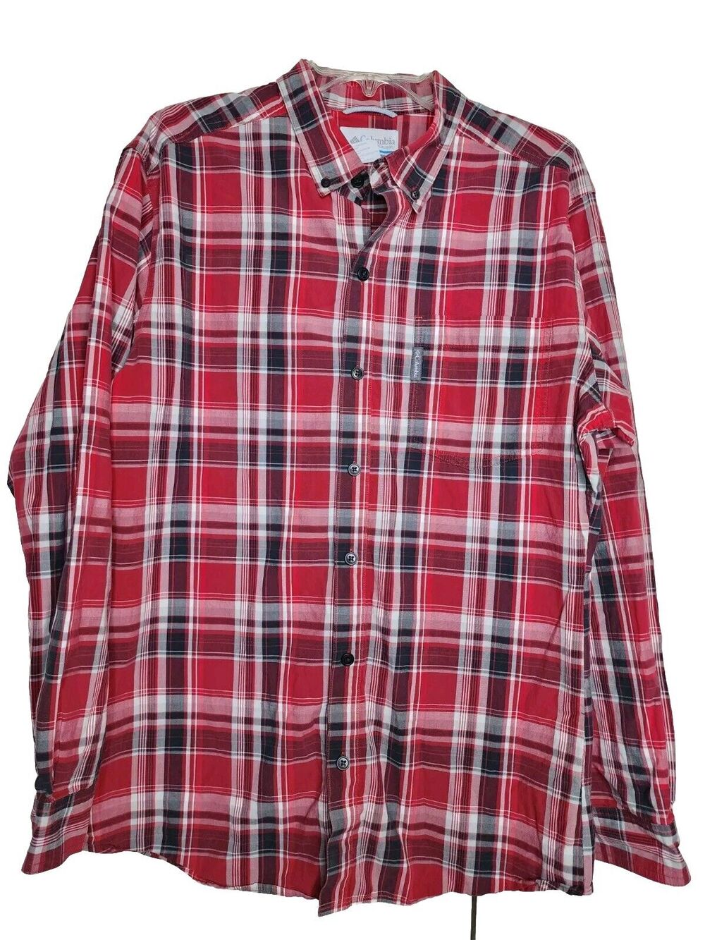 COLUMBIA Men's Size L Button Down Long Sleeve Red Plaid Shirt